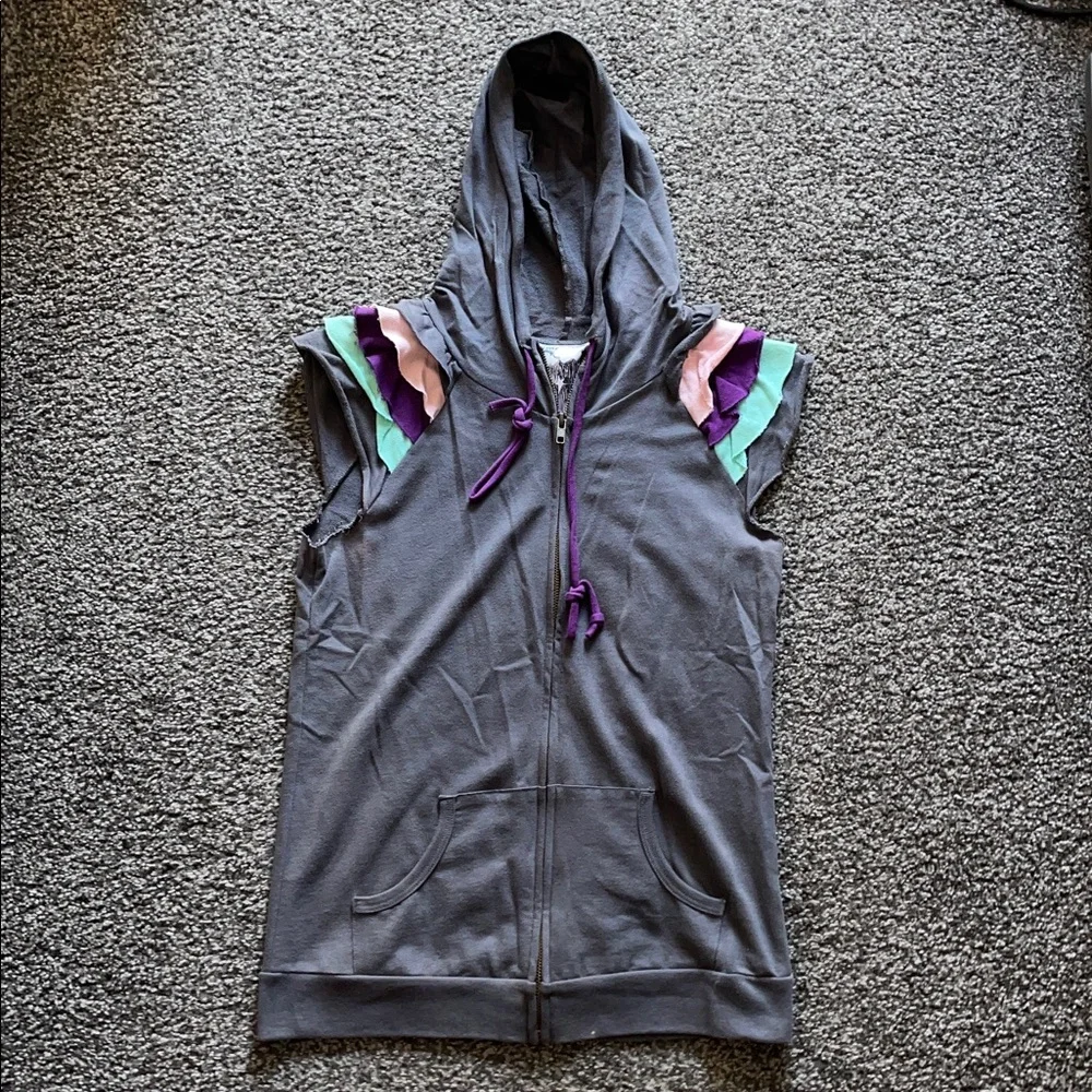 Delia’s Vintage Y2K Junior’s Zip Up Hoodie Vest Grey/Purple Size Medium - Picture 1 of 9